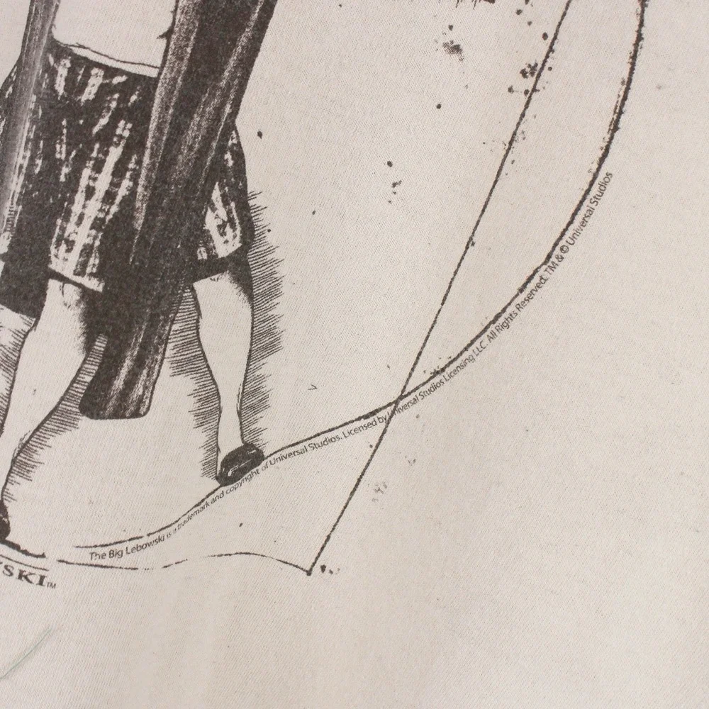 Vintage Big Lebowski Vitruvian Dude T-Shirt XL Gildan Cotton Beige Movie Tee - Picture 3 of 5